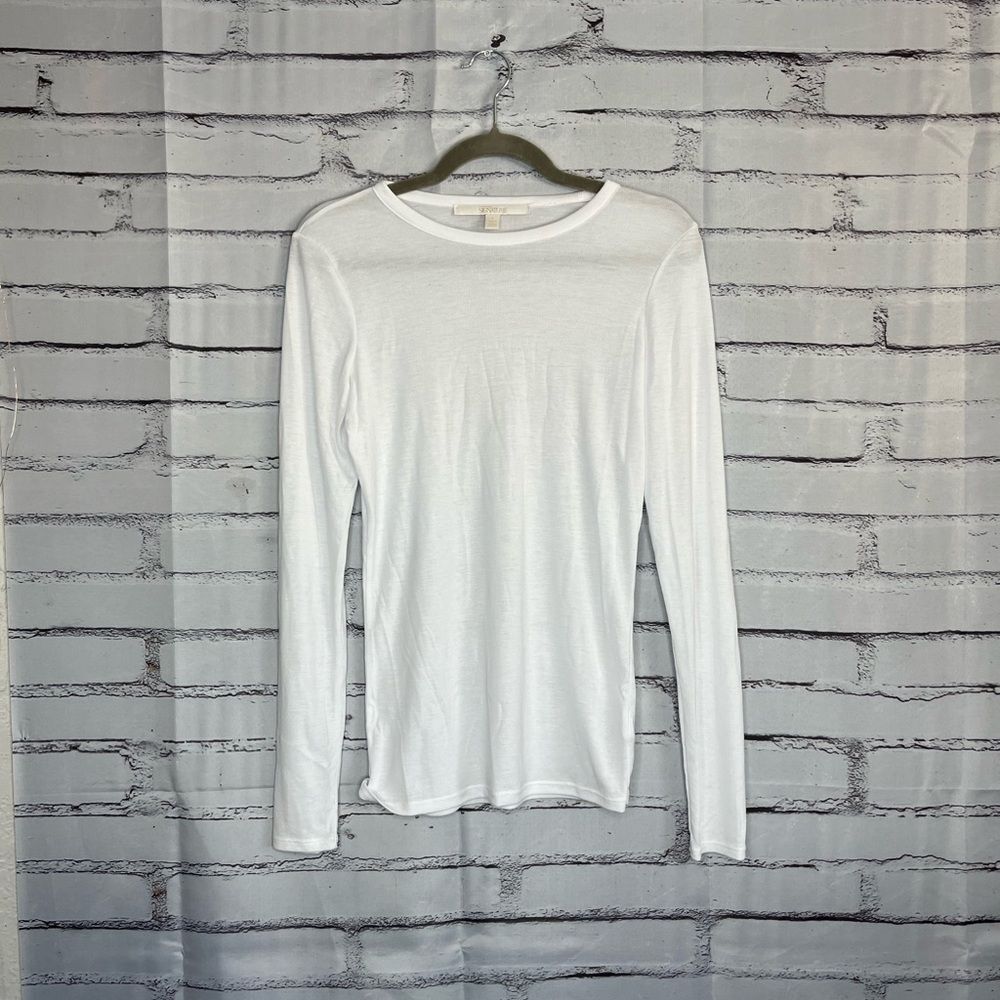 Nordstrom Signature White Modal-Poly Long Sleeve Crew Top Women’s M Minimalist